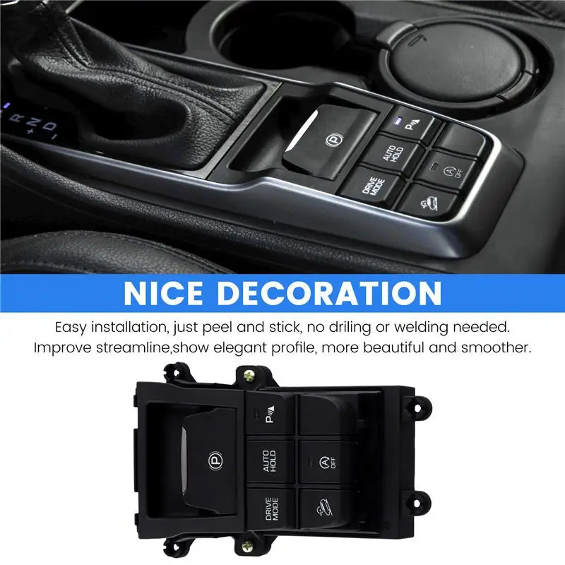 Black plastic electronic hand brake switch control panel with labeled buttons for park auto hold drive mode and off for Tucson 2016 2017 models.