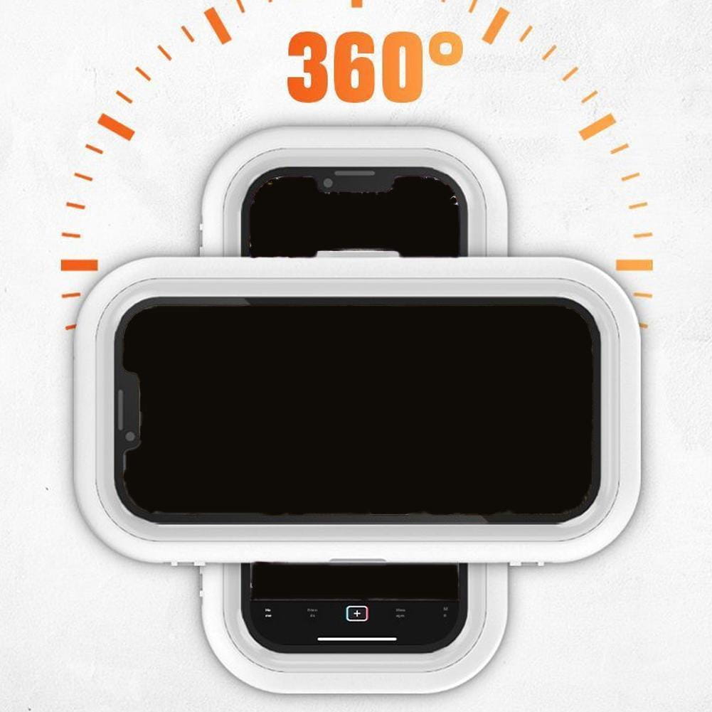 white rectangular waterproof case with rounded corners and a sleek minimalist design for 360 degree rotating shower phone holder.