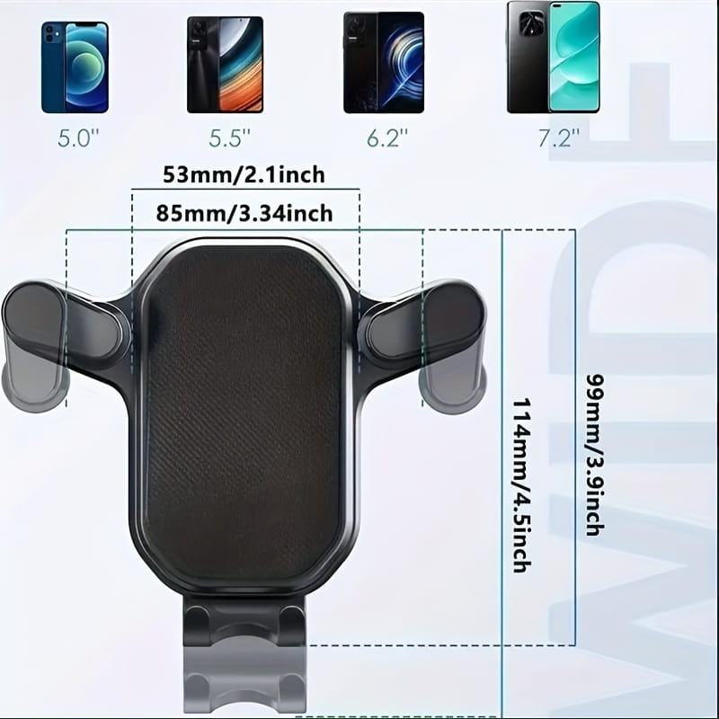 Black plastic car air vent phone mount with adjustable arms and textured grip surface for universal cell stand use.