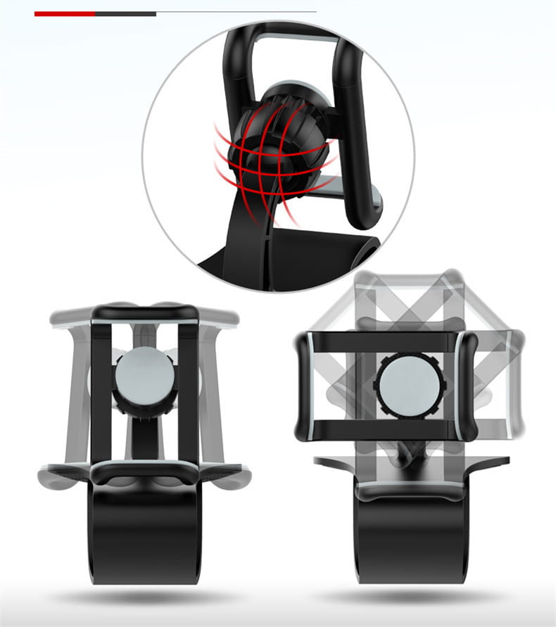 black smartphone holder with adjustable clamp and 360 rotatable base for car dashboard mount universal use