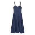Women Denim Slip Dress with Flared Hem Fashion Casual Backless Sleeveless A-line Dress Female Vacation Style Dresses