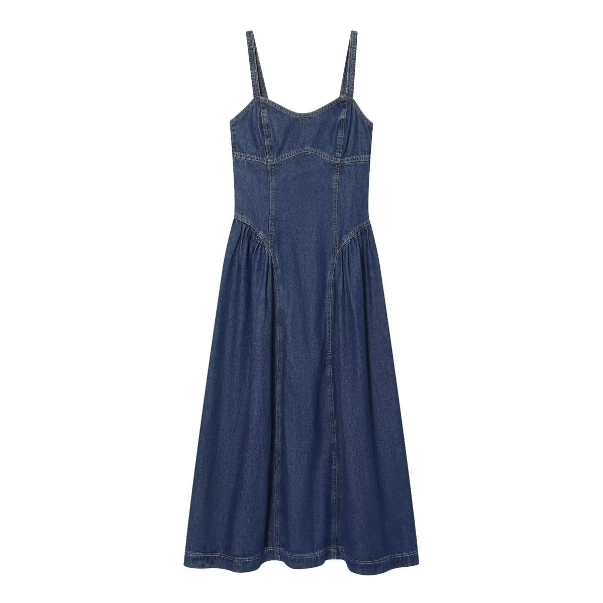 Women Denim Slip Dress with Flared Hem Fashion Casual Backless Sleeveless A-line Dress Female Vacation Style Dresses