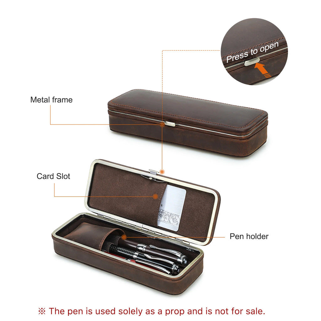 Luxury Handmade Genuine Leather 3 Slots Pen Case Retro Stationery Organizer School Office Gift Box