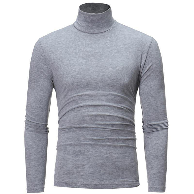 Herren-Thermo-Rollkragenpullover Slim Fit Langarmshirt in Grau mit weichem, strukturiertem Stoff und dezenten horizontalen Raffiendesigns über dem Brustbereich.