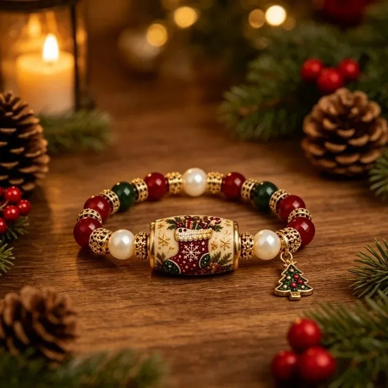 Christmas Bracelet Stretch Beaded Bracelet Christmas Tree Elk Stocking Charms Christmas New Years Gift Droshipping
