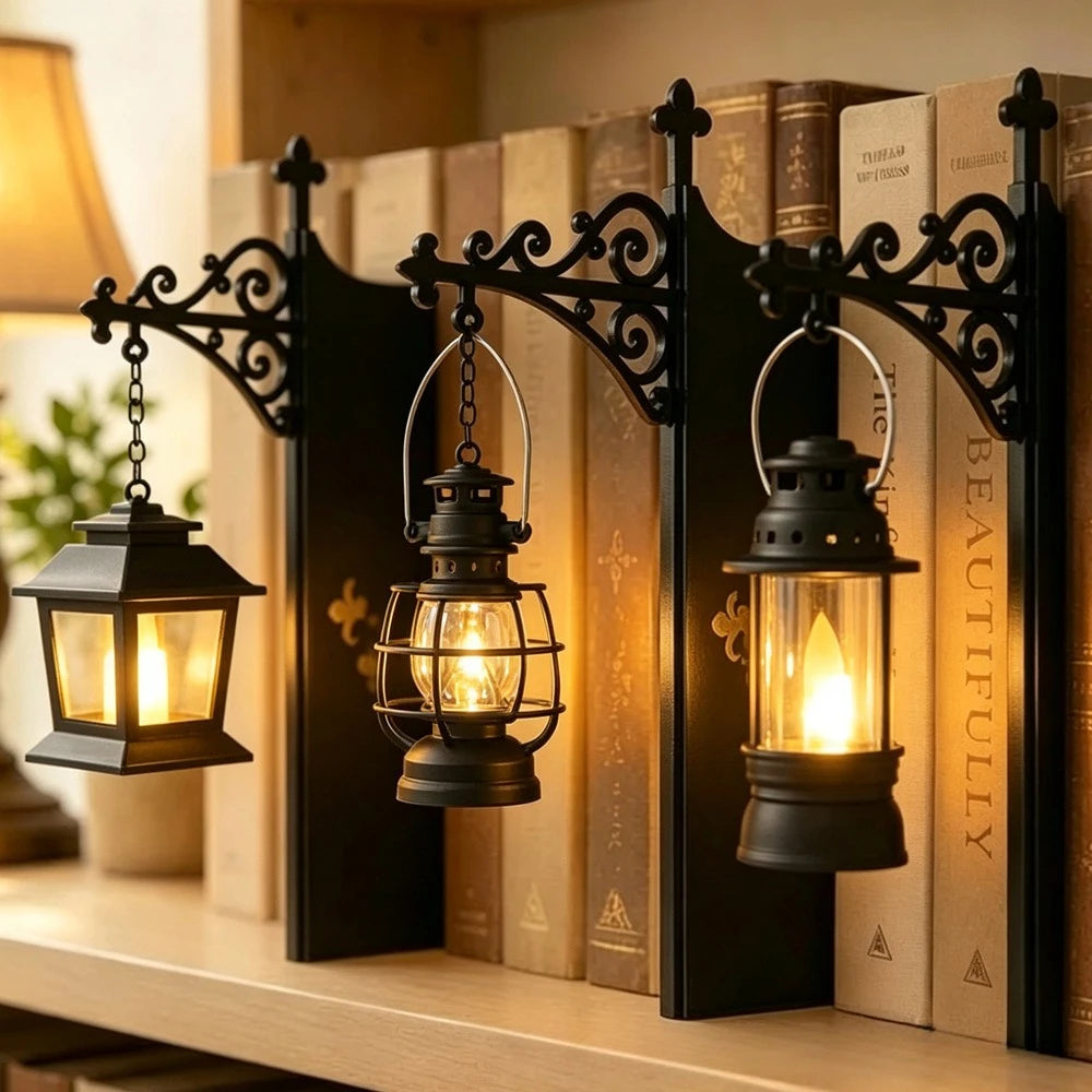 Library Lantern Decorative Bookshelf Lighting Retro Library Lantern Bookshelf Lamp Multifunctional Warm LED Nightlight Ornament