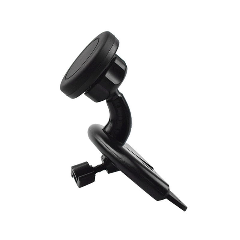 Black magnetic cd slot car phone mount with adjustable arm and clamp designed for mini gps and iPhone use.