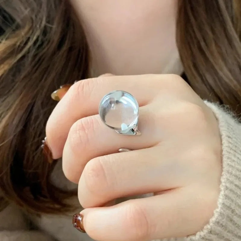 925 Sterling Silver Rings for Women Couple Minimalist Handmade Big Ball Ring Fine Jewelry Birthday Gift Prevent Allergy
