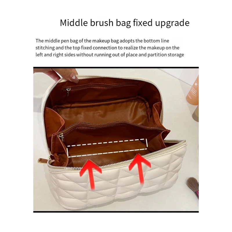 Leather Travel Makeup Bag Large Capacity Toiletry Bag Organizer For Women With Waterproof Interior Pocket, Easy To Use White-AT6