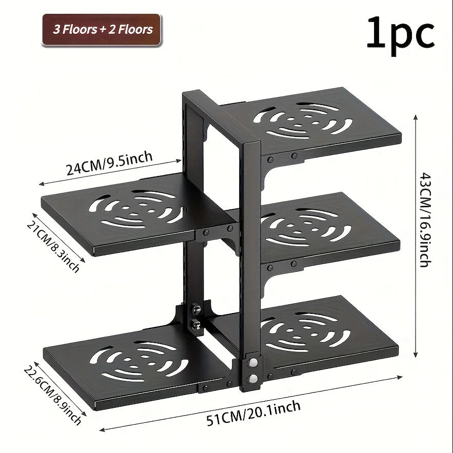 Kitchen Counter Pot Rack, Multi Tier Metal Pan Organizer, Freestanding Corner Cookware Storage Holder for Pots Pans