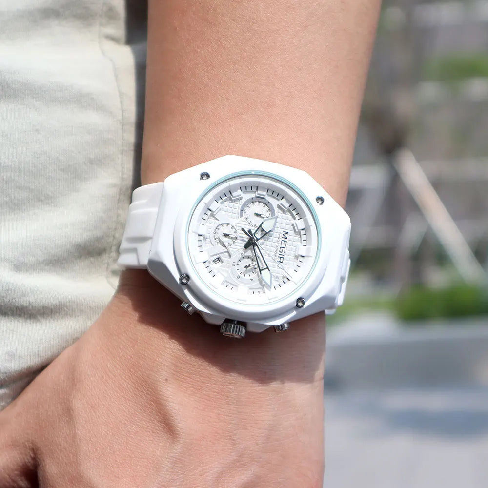 MEGIR New Sport Chronograph Quartz Watches for Men Women Waterproof Luminous Unisex Couple Wristwatch with Silicone Strap