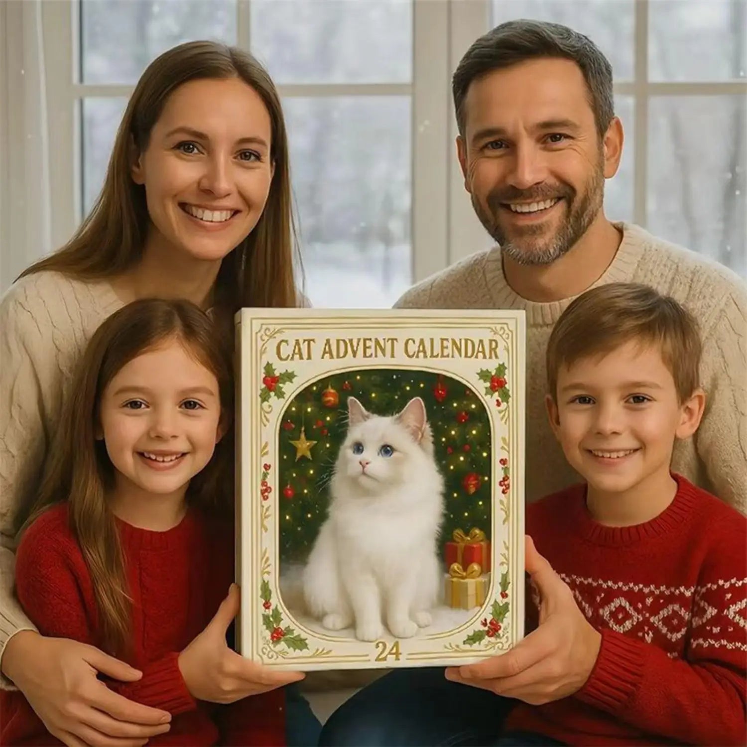 calendario de adviento de Navidad acrílico de 24 días con temática de gato blanco, cuenta atrás, con diseño festivo de temporada y puertas numeradas para la decoración de la cuenta atrás de Navidad.