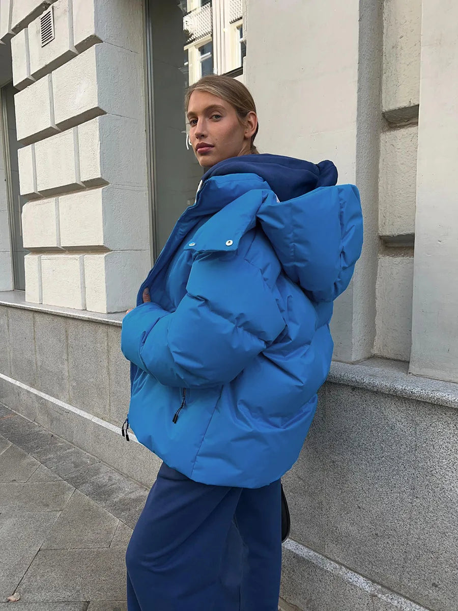 New Women Loose Cotton Padded Jacket Solid Hooded Parkas Coat Female Puffer Coat Winter Outwear