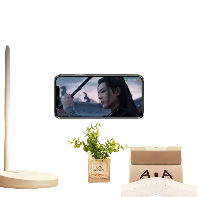 A sleek white metal magnetic phone stand with adjustable arm and metal plates suitable for gyms and vehicles