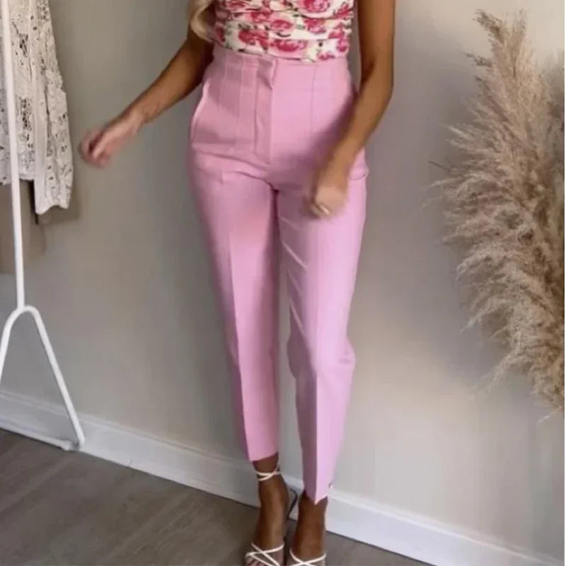 HXAO Office Wear Women'S Formal Pants Pleated High Waist Pants For Women Casual White Cropped Trousers Blackpink Woman Pants