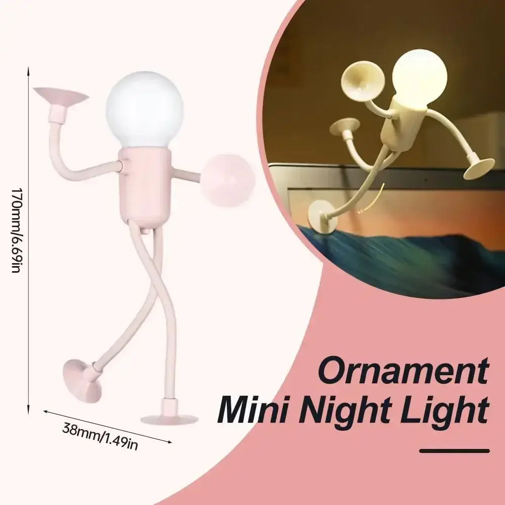 Eine verspielte pinke Nachtlampe mit gegliederten Gliedmaßen und einem leuchtenden kugelförmigen Kopf bietet ein veränderbares, lustiges Design, hergestellt in China.