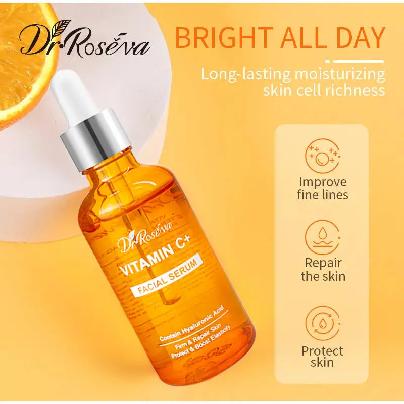 Dr vitamin c brightening skincare set with vibrant orange packaging designed to enhance skin radiance.