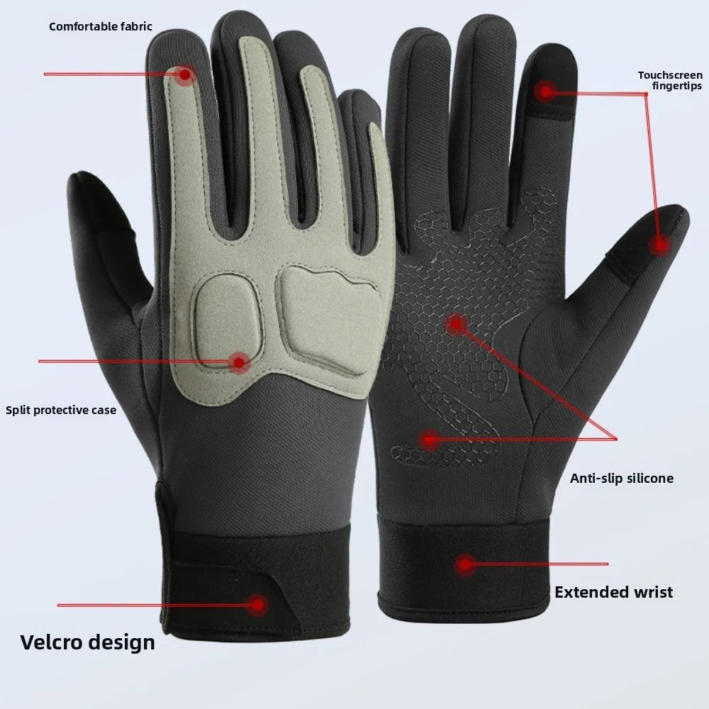 Touch Screen Gloves Men Women Winter Warm Cycling Motorcycle Non-Slip Hexagon Palm Knuckle Protection Windproof Outdoor Mittens