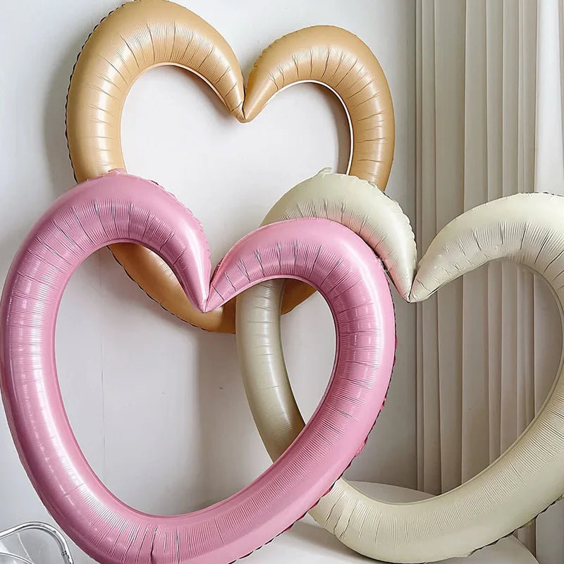 Happy Birthday Heart Photo Frame Balloon with Bowknot Stickers Girlsfriend Birthday Party Photo Props Wedding Ballon Decoration