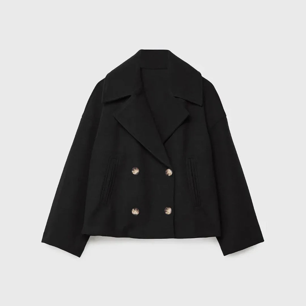 Women Wool Coats Elegant Short Coat Double Breasted Long Sleeve Jackets Blends Solid Casual Pockets Jacket Office Lady Autumn