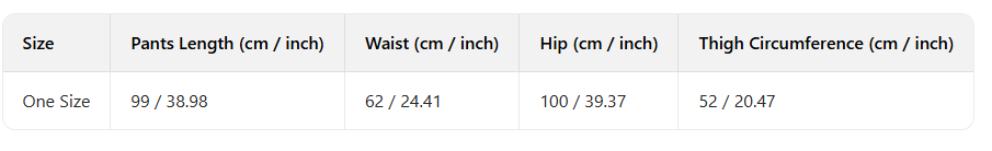 Weite Plissee-Hose für Damen für den Sommer, mit den Maßen für eine Einheitsgröße (passt den meisten): 99 cm Beinlänge, 62 cm Bundumfang und 100 cm Hüftumfang.