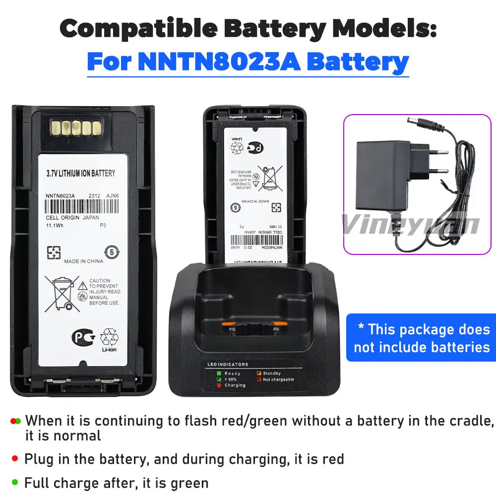 Berceau de charge en plastique noir pour la batterie NNTN8023A, compatible avec le chargeur intelligent NNTN8234A pour radios Motorola.