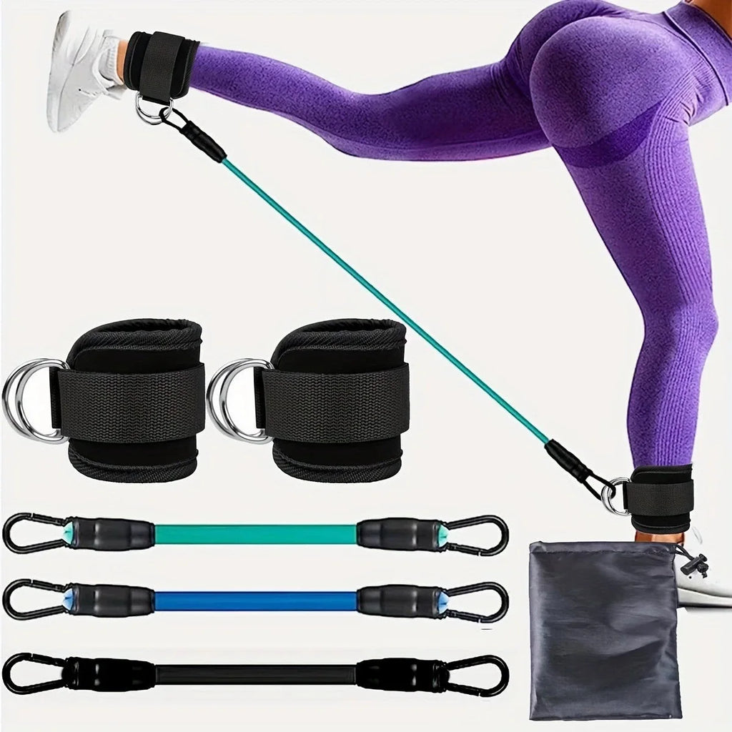 Resistance Band Set with Ankle Straps, Elastic Workout Fitness Bands for Home Gym Yoga Training, Suitable for Men & Women