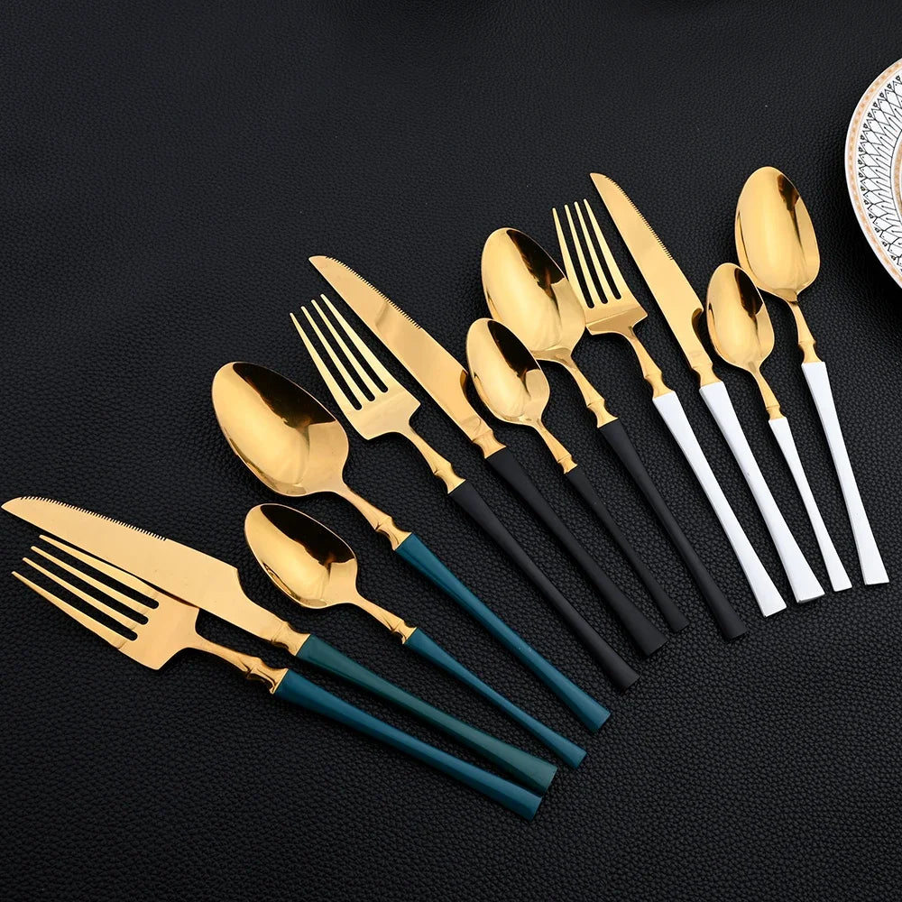 16Pcs Gold Cutlery Set Stainless Steel Dinnerware Set Western Dinner Spoon Fork Knife Tableware Kitchen Flatware Silverware Set