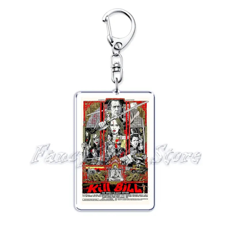 Rectangular acrylic keychain featuring a detailed stylized poster design for kill bill the whole bloody affair with bold red and black artwork from the movie poster acrylic keychain set.