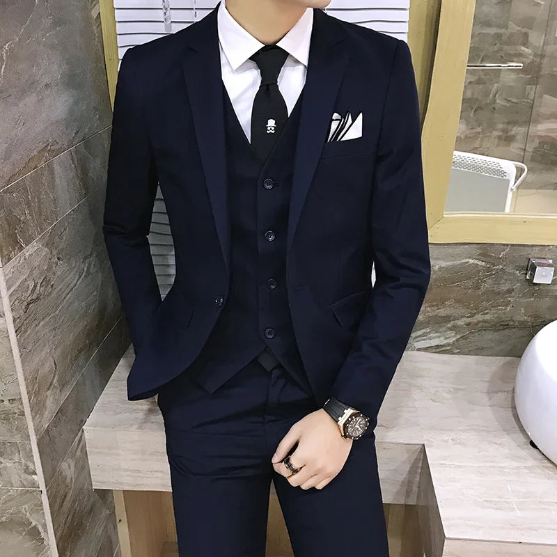 Elegant Man Suit (Blazer+ Vest + Pants) Men's Fashion Business Korean Version Slim-fit Wedding Professional Gentleman Suit S-6XL