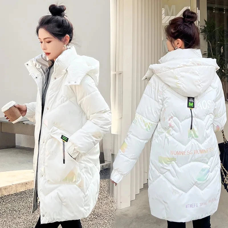 2026 Fashion New Bright Fabric Thick Warm Winter Jackets Women's Cotton Padded Coats Mid-Length Women Parkas Female Outerwear
