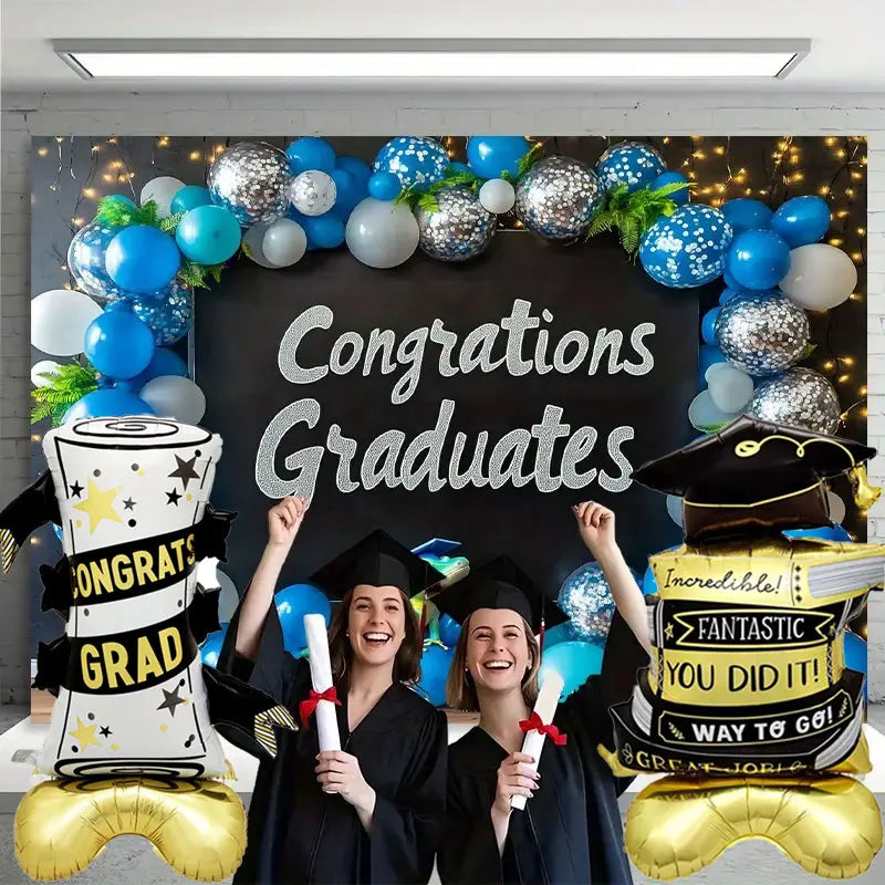 2-Pack Graduation Balloon Set, Aluminum Foil Balloons with Standing Graduation Cap, Standing Star and Diploma, 3D Balloons, Standing Balloons for Graduation Season Decoration, Graduation Gifts, Graduation Party Decorations, G