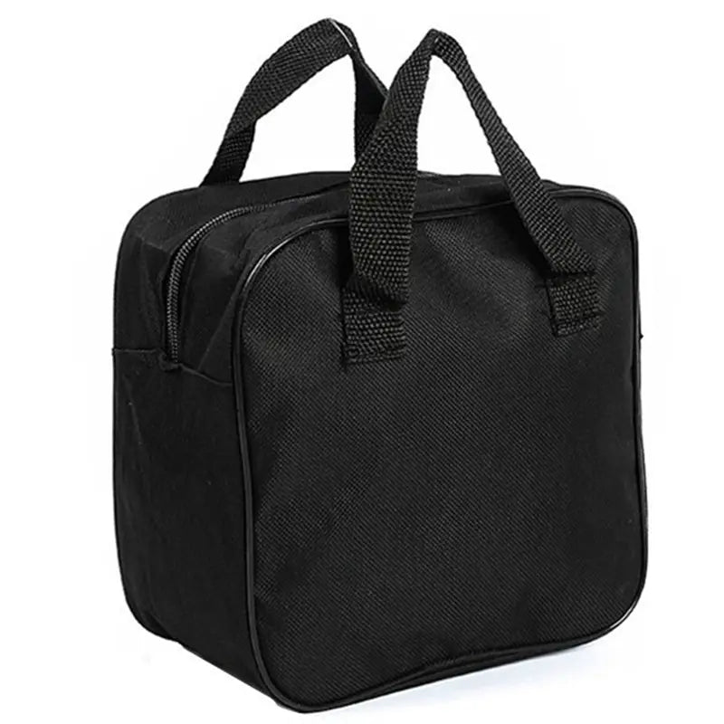 Sac de rangement noir pour pompe à air de voiture en tissu Oxford, avec poignées tissées robustes et fermeture à glissière.