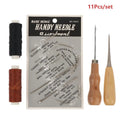 Leather Sewing Tools Kit Wooden Handle Needles Awl Waxed Thread Stitching Groover Thimble For DIY Craft Hand Stitching Repair