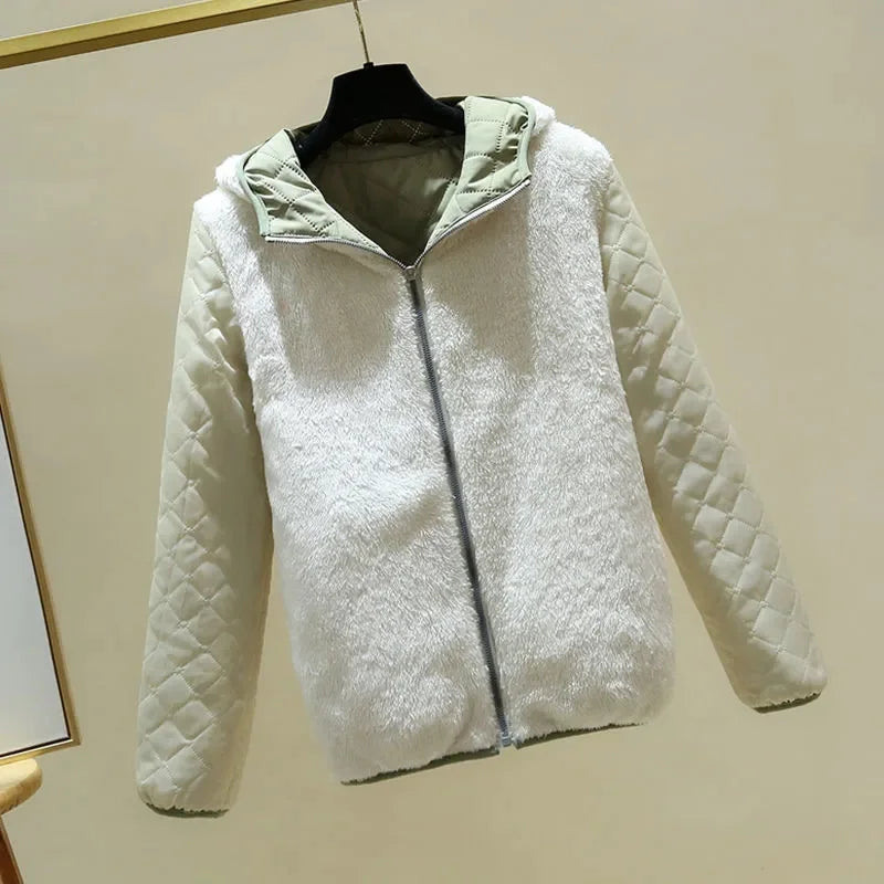 Women Jacket Black 2026 New Winter Female's Korean Fleece Cotton Outcoat Padded Jacket Women's Coat Thicken Hooded Parka Pink