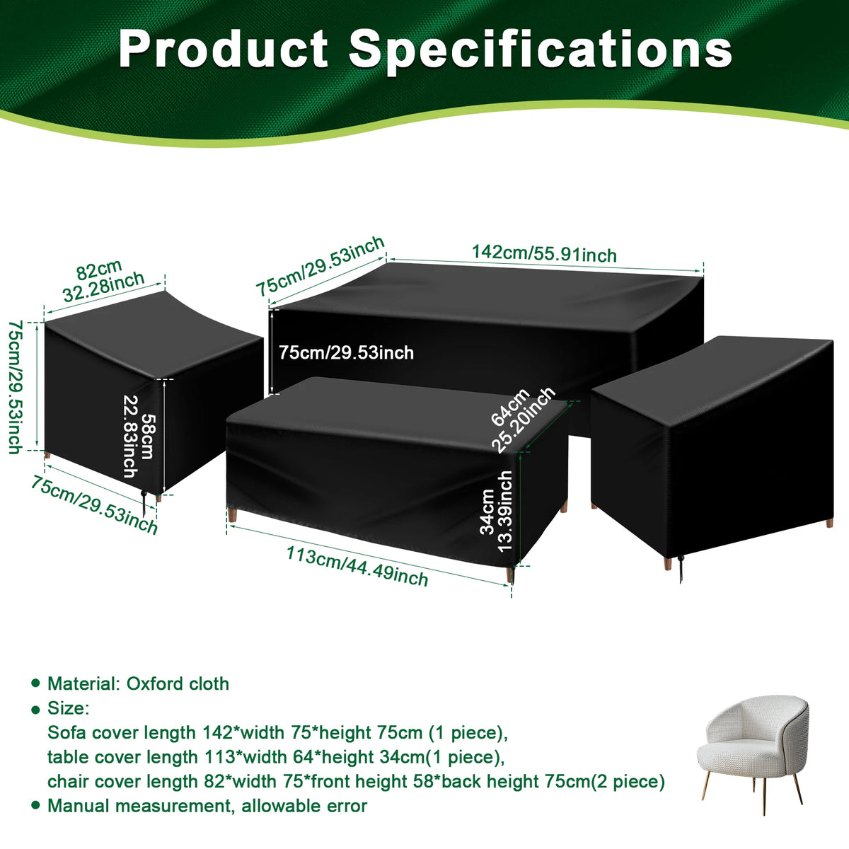 4Pcs Patio Furniture Cover Set Heavy Duty Waterproof Patio Furniture Cover Oxford Cloth Outdoor Furniture Cover with Drawstring