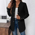 Solid Color Double-Breasted Women's Blazer with Diagonal Texture Stand Collar Long Sleeve Suits Casual Office Commute Outerwear