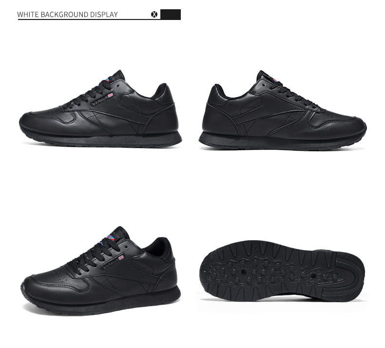 Schwarze Reebok-Classic-Lederschuhe für Herren mit elegantem, minimalistischem Design und dezenten Markenzeichen für Herren-Freizeitsneaker aus weißem Leder, Sportschuhe.