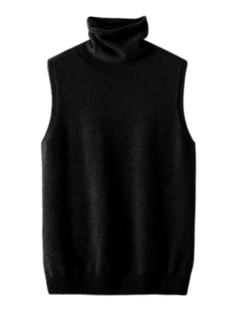 Women Merino Wool Sleeveless Pullovers Turtleneck Sweater Waistcoat Wool Knitwear Spring Autumn Winter Fashion Vest Tops