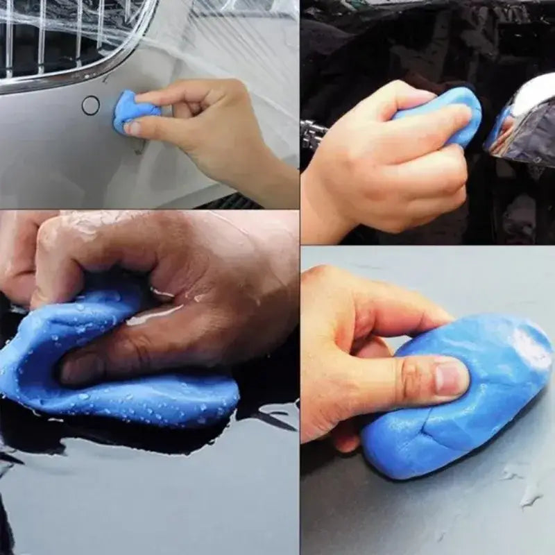 Blauer, formbarer Reinigungsknete-für-Autos-Detail-Schwamm mit 100 g, verwendet zum Polieren und Reinigen von Fahrzeugoberflächen.