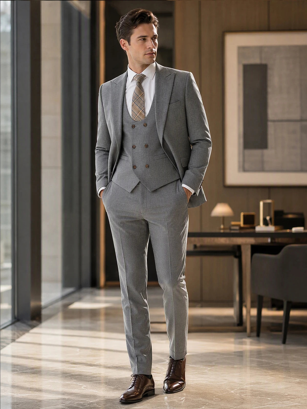 Elegant Man Suits High Quality 3 Piece (Jacket + Vest + Pants) Slim Fit Formal Office and Leisure Banquet Groom's Suit