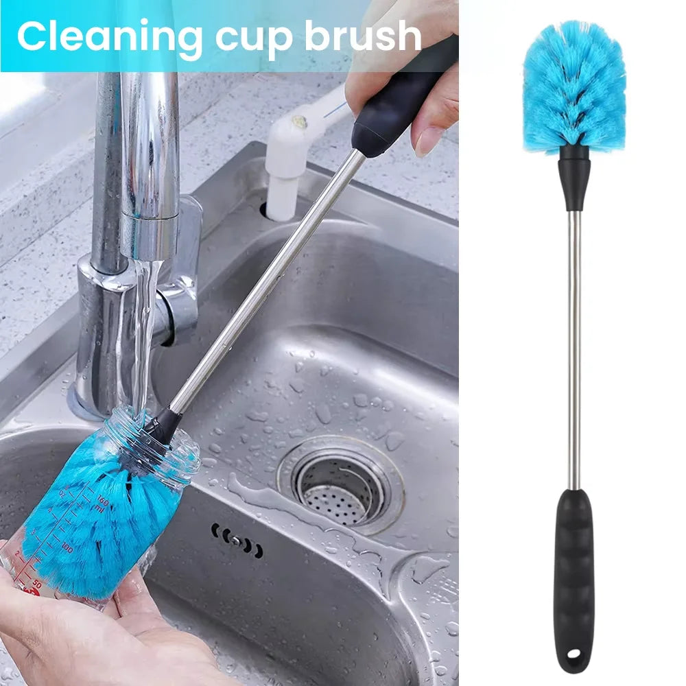 Kitchen glass bottle cleaning brush, milk bottle teacup scrubber, electricity-free cleaning tool, long-handled cup brush