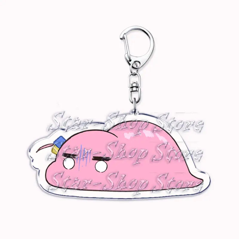 Pink cloud-shaped anime character acrylic keychain from Bocchi the Rock with a silver metal clasp and clip.