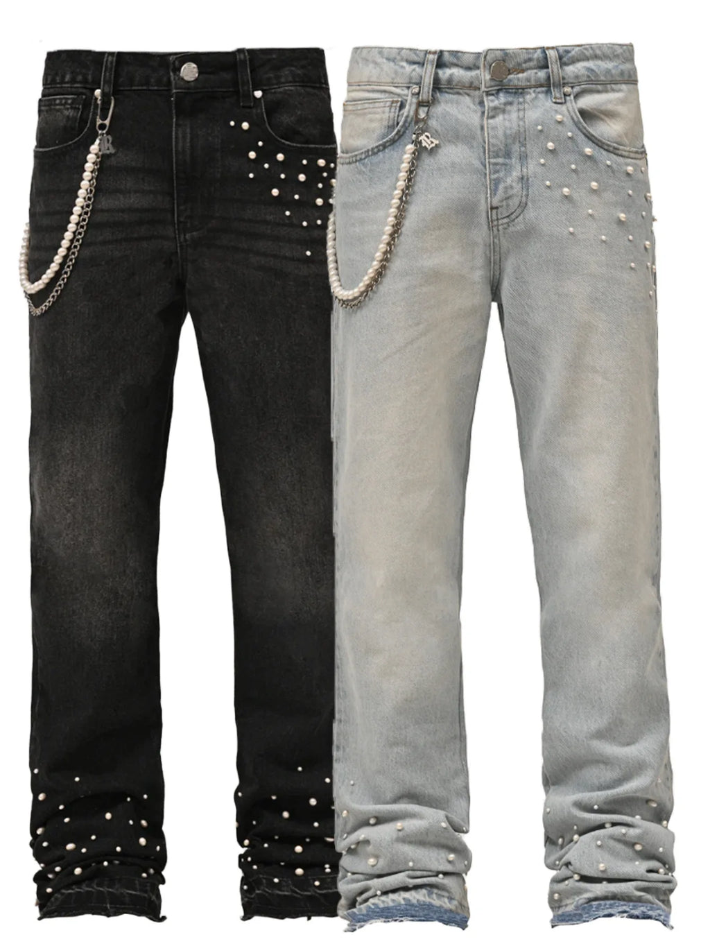 2025 New men's denim European and American street fashion Instagram hot item elastic stacked denim straight leg pants