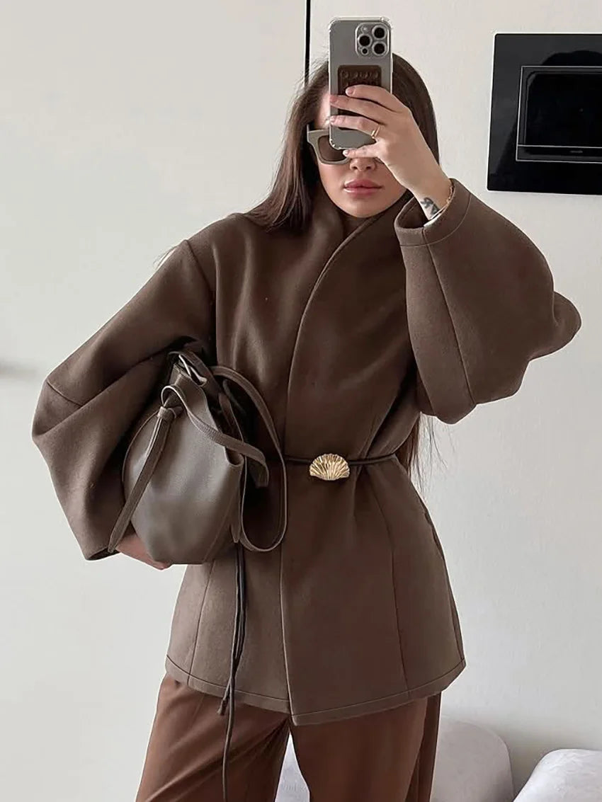 Women Wool Mid Length Coats Jackets Blends Stand Collar Coat Thick Warm Y2k Streetwear Jacket Work Outerwear Autumn Winter
