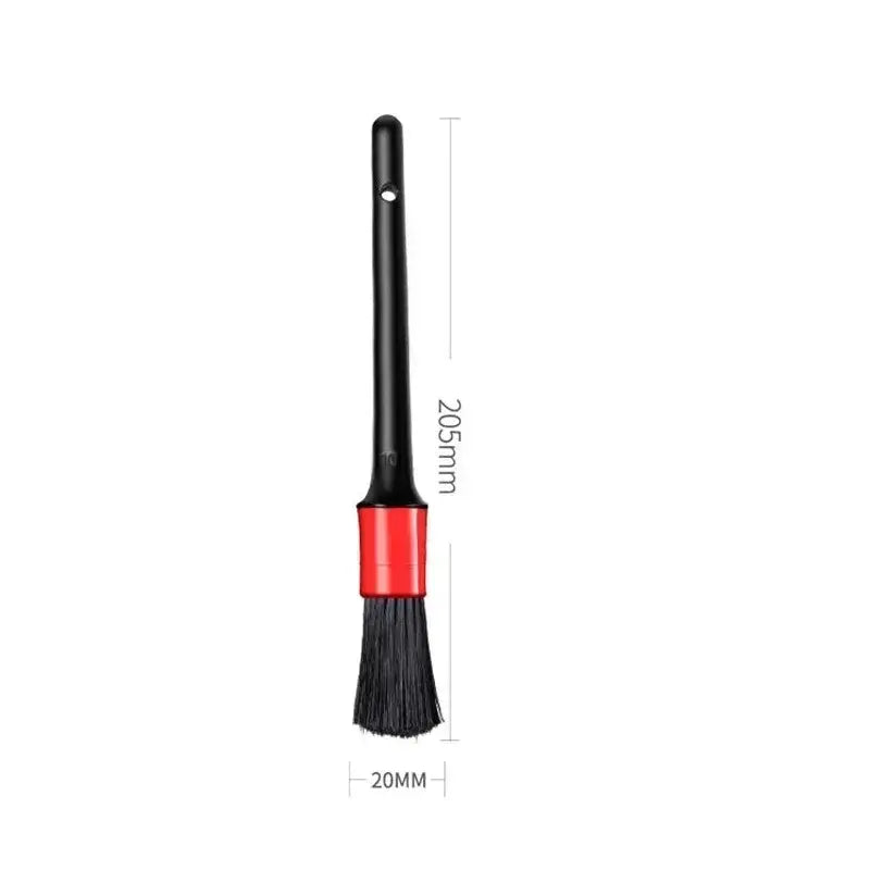 Schwarz-rote Nylon-Autopflegebürste mit 205-mm-Griff und 20-mm-Borstenkopf aus einem 5-teiligen Reinigungsbürstenset.