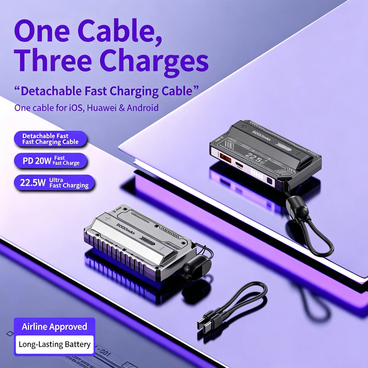 DIY Mini Portable Detachable Power Bank 22.5W Ultra Fast Charging 21700 Shell Removable PD Cable USB Type-C No Battery For Phone