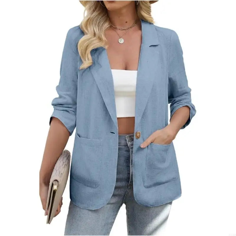 Stylish Blazers for Women Notch Lapel Long Sleeves and Convenient Pockets Durable Polyester Fabric Jackets 6XDA