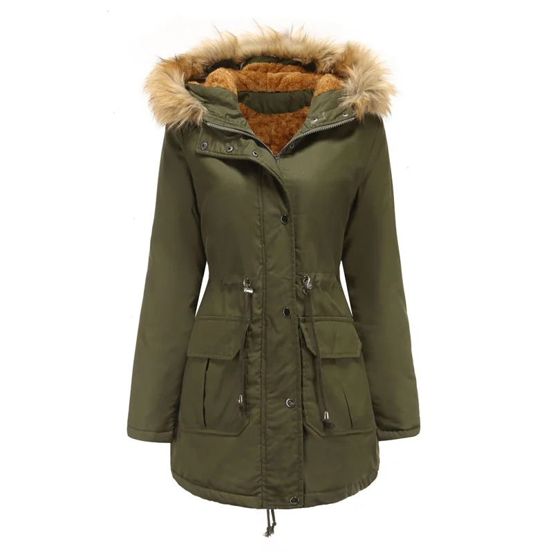 2026 Warm Winter Jacket Women's Fur Collar Coats Jackets for Lady Long Slim Fleece Parka Hoodies Parkas
