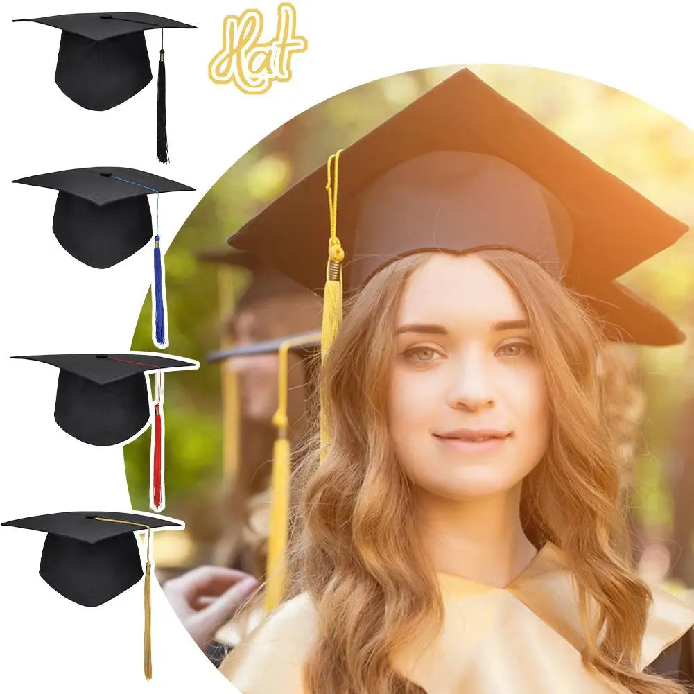 Graduation Cap With Tassel Bachelors Hat With Adjustable Size Elastic Band Graduation Master Degree Graduation Ceremony Hats